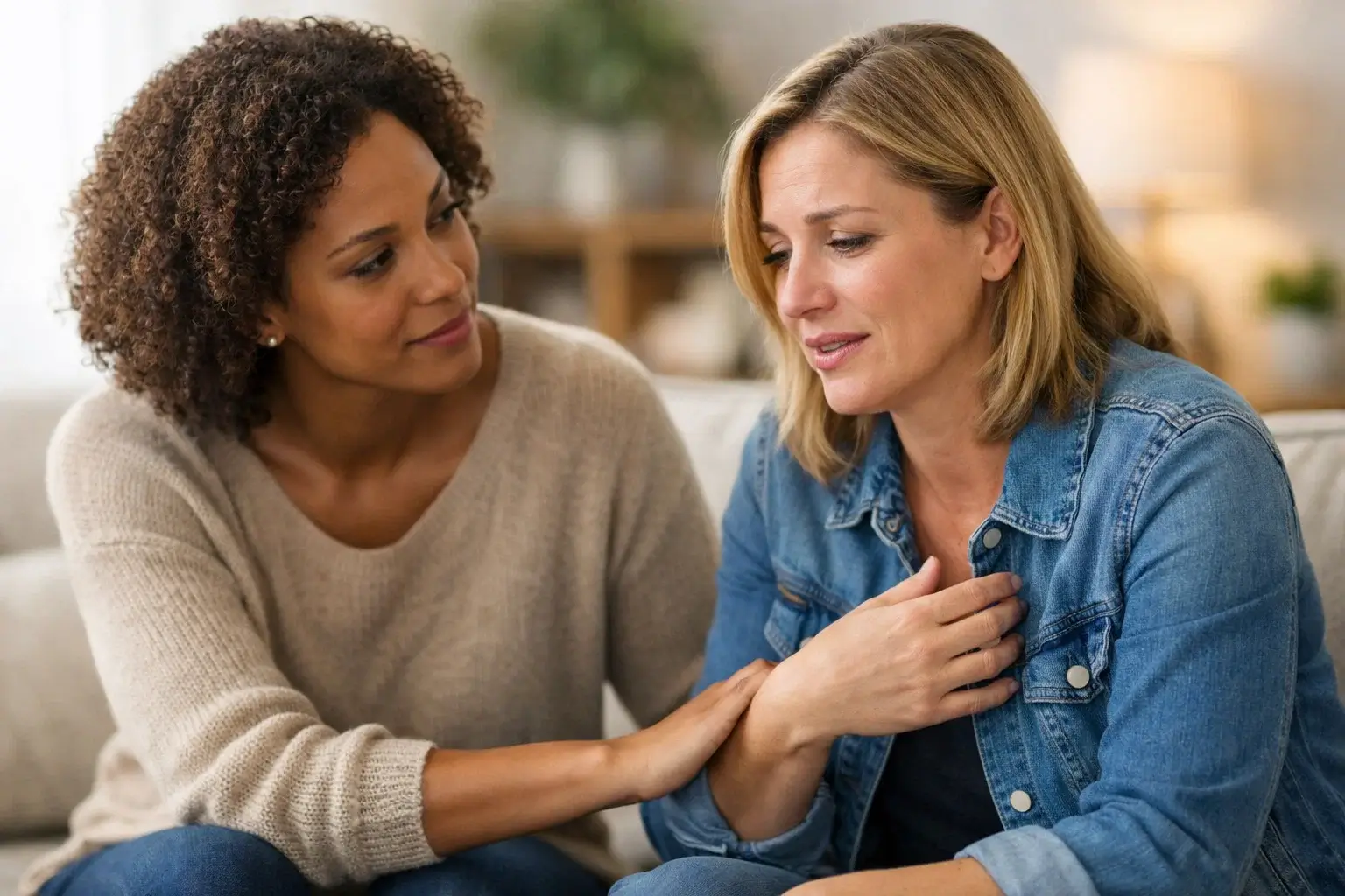 Deux personnes en conversation bienveillante