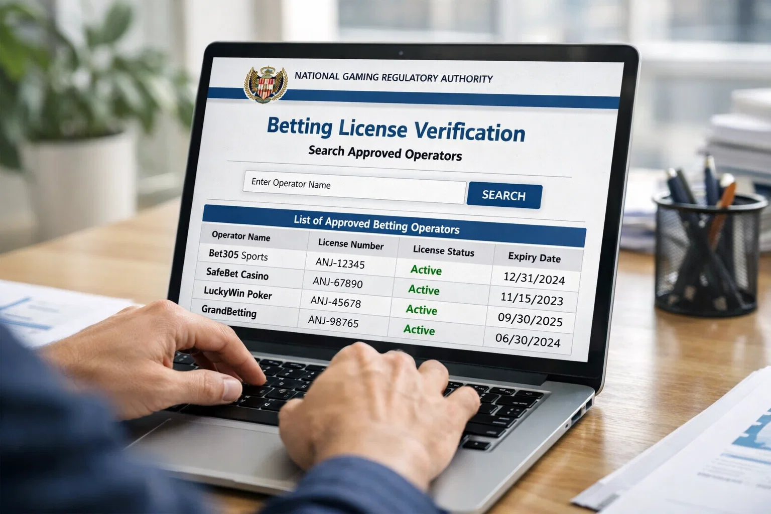 Personne vérifiant un agrément sur le site de l'ANJ