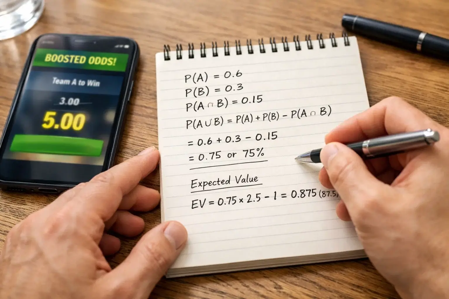 Personne calculant la valeur d'un boost sur papier