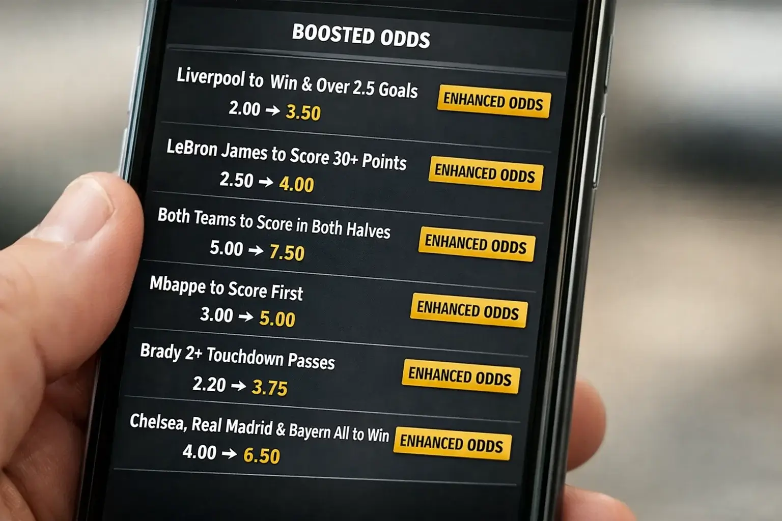 Écran de smartphone montrant plusieurs offres de boosts