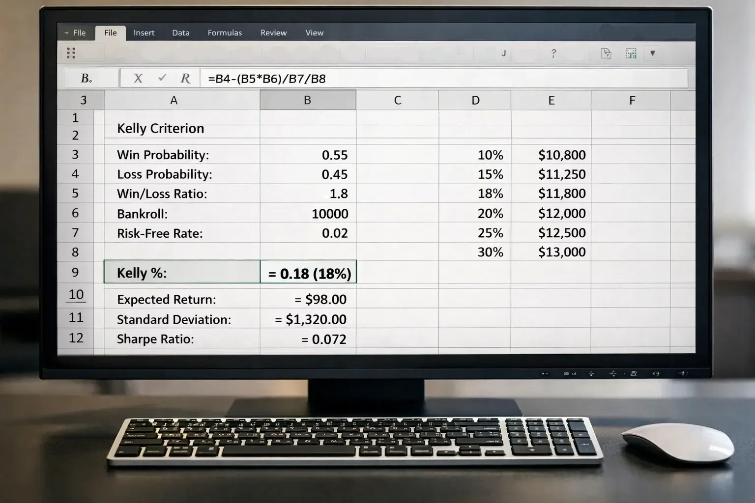 Écran d'ordinateur affichant un tableur avec des formules et calculs