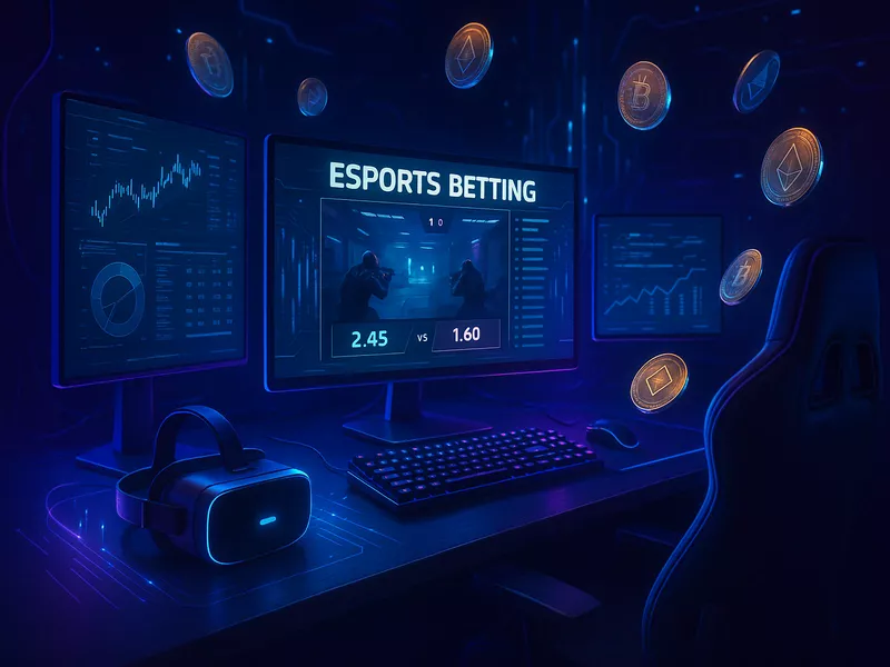 Environnement e-sport futuriste avec données holographiques et cryptomonnaies