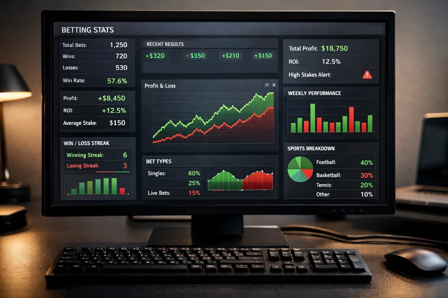 Écran d'ordinateur affichant des statistiques de paris