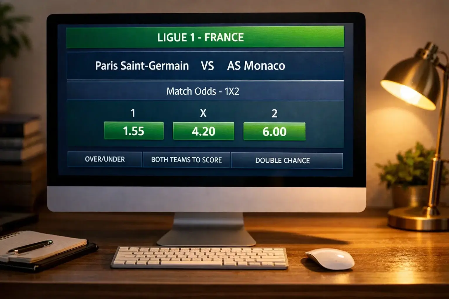 Écran d'ordinateur affichant les cotes d'un match de football