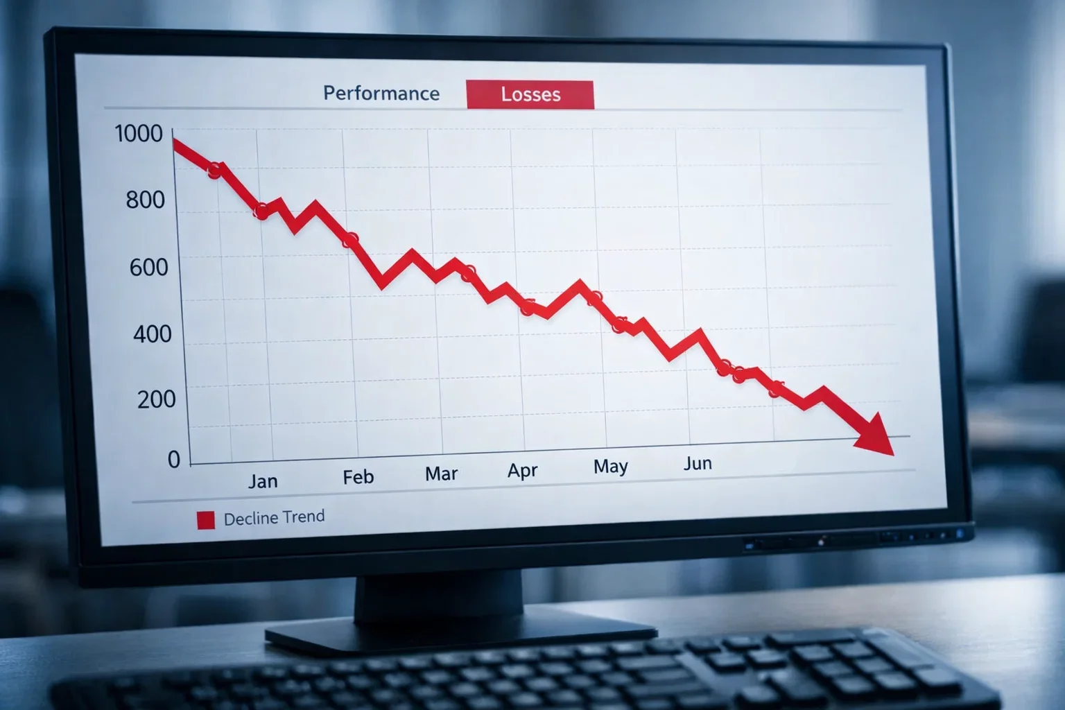 Graphique descendant affiché sur un écran d'ordinateur