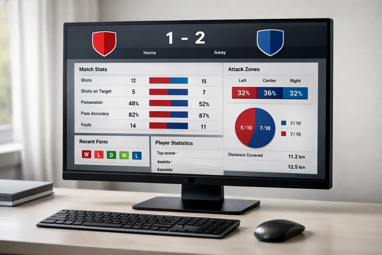 Écran d'ordinateur affichant des statistiques de matchs de football