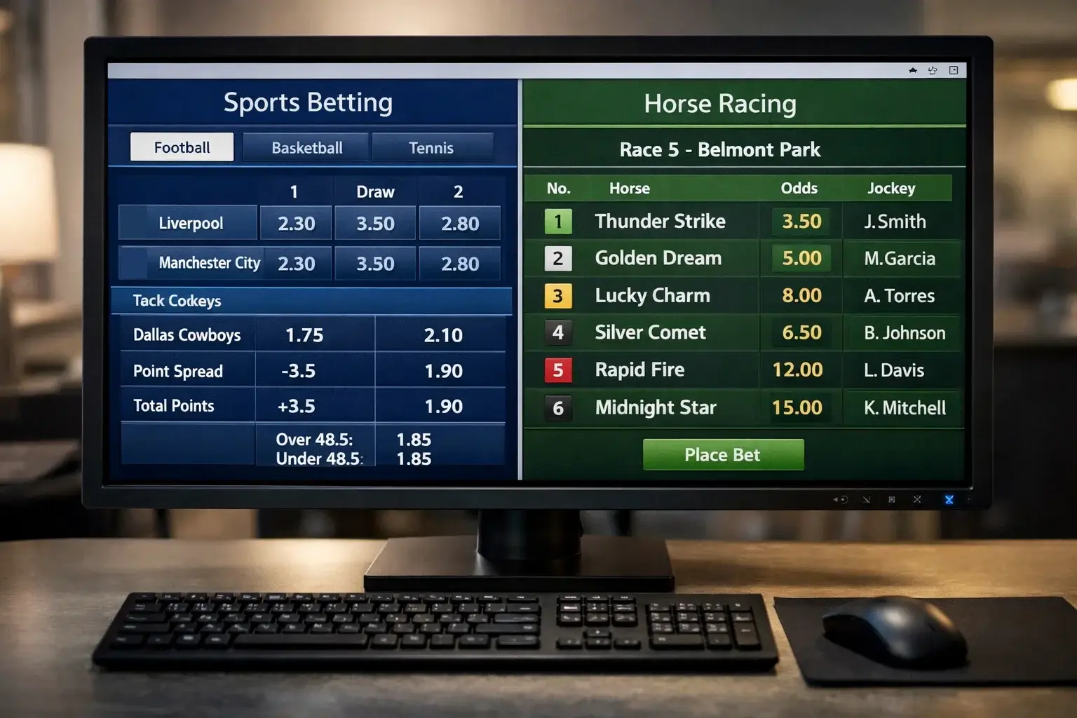 Écran partagé montrant des cotes de paris sportifs et hippiques