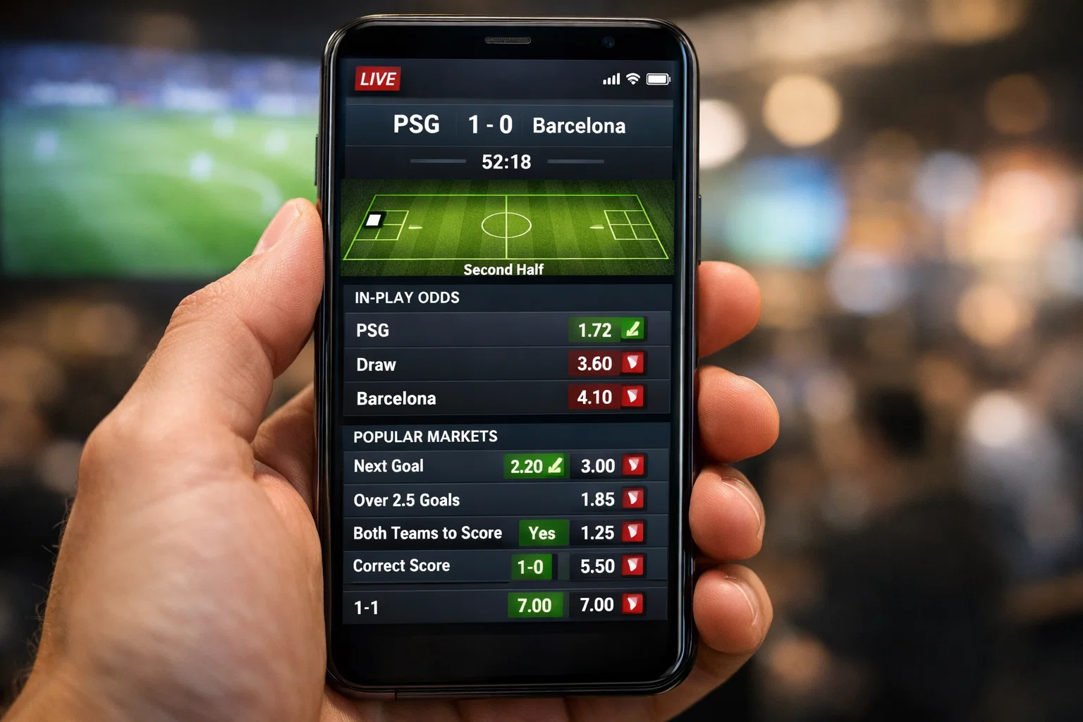 Écran de smartphone affichant des cotes de paris en direct
