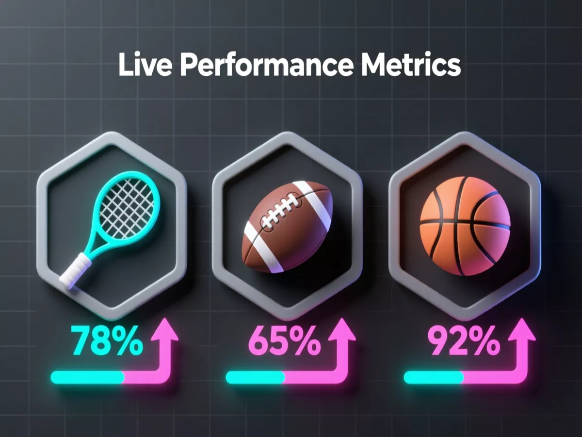 Infographie moderne montrant tennis, football et basketball avec statistiques et tendances pour le live betting
