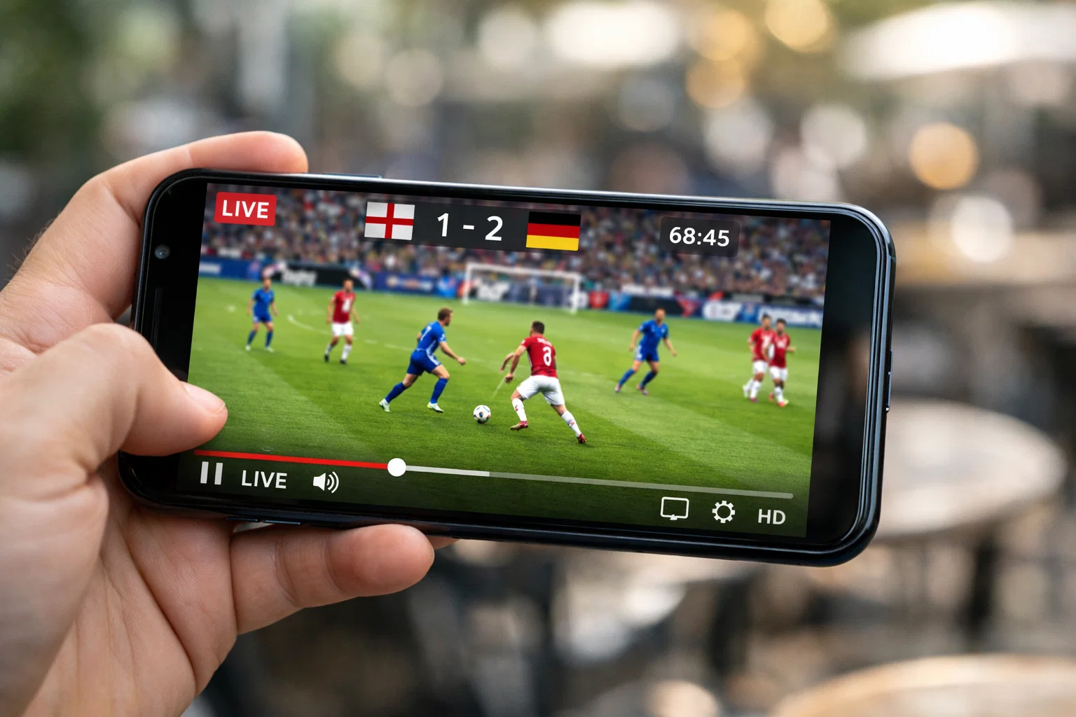 Smartphone affichant un match de football en streaming