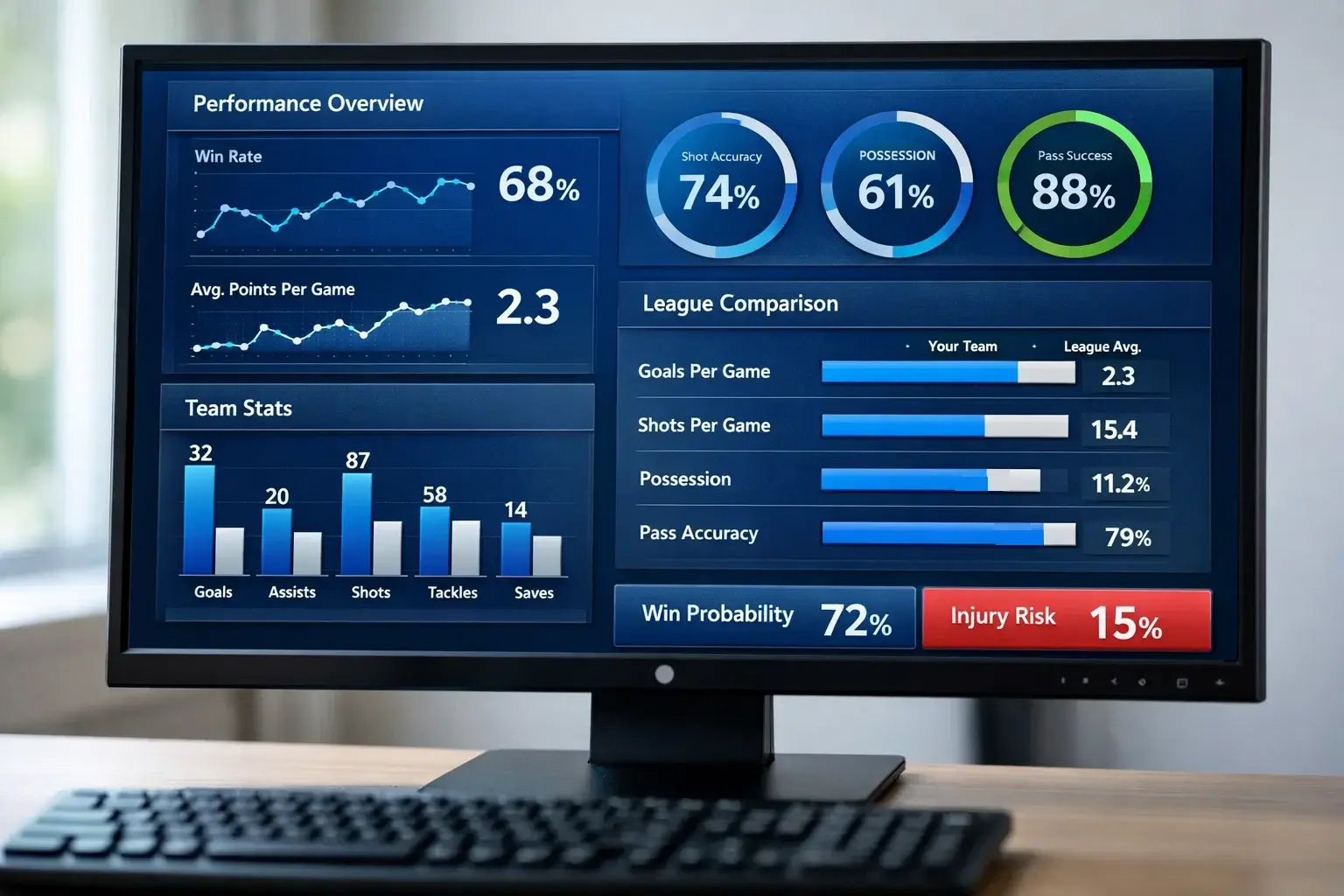 Tableau de statistiques sportives affiché sur un écran avec des graphiques de performance